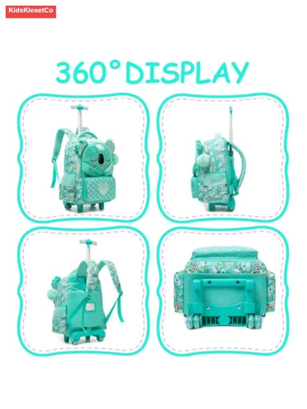 Rolling Backpack for Kids with Lunch Box & Pencil Case Wheeled Trolley Bag
